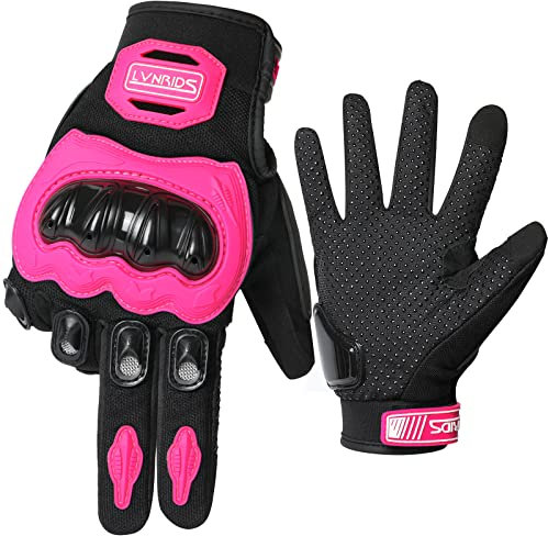 LVNRIDS Guanti da Moto Uomo Donna, Guanti Moto Motocross Estate con dita intere Touch Screen per BMX ATV MTB Ciclismo Rosa L
