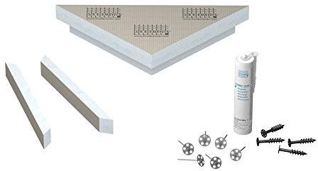 LUX ELEMENTS Banco de ducha de esquina listo para azulejos, 61 x 43 x 10 cm, banco de espuma rígida de 3 esquinas para la ducha, forma de banco prefabricada para montaje en esquina, flotante