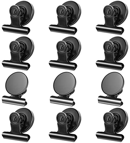 Grtard 12 Pack Magnetic Clips, Fridge Magnets Refrigerator Magnets, Strong Magnetic Clips Heavy Duty, Whiteboard Magnet Clip for Office Home Classroom Organization Kitchen Accessories(Black)