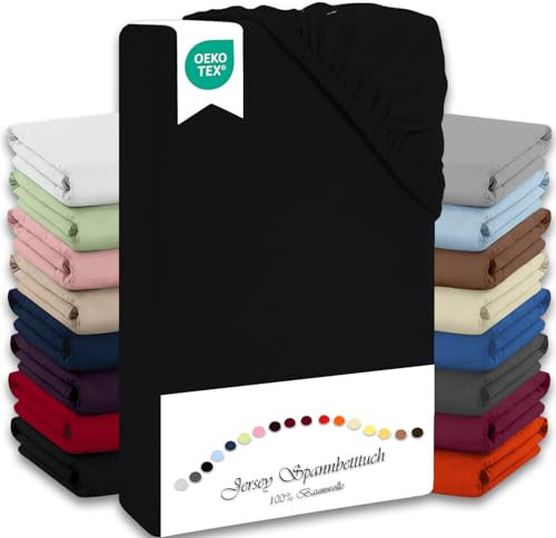 Julido Spannbettlaken 100x200 cm (Schwarz) Jersey Betttuch aus 100% Baumwolle, Oeko-Tex Standard 100, hautfreundlich, atmungsaktiv & für Allergiker geeignet, Matratzenhöhe bis 30 cm