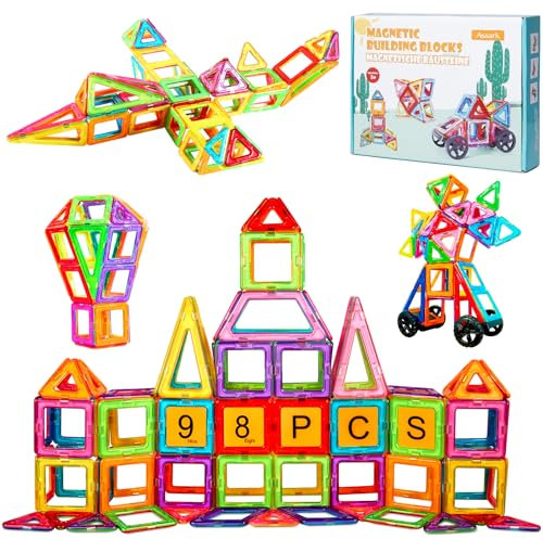 Assark 98pcs Magnetische Bausteine, Castle Magnetblöcke Konstruktion Bauen Blöcke Set für Kinder Spielzeug für 3 4 5 6 7 8 Jahre Alte, Lernspielzeug für Mädchen Jungen Geschenk