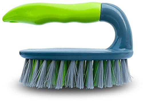 Scrubbing Brush Heavy Duty Hand Scrubber with Stiff Hand Scrub Deck Brush and Stiff Natural Bassine Bristles - Ideal Floor Brush Decking Home Care & Cleaning Colour green-grey (1 Pack)