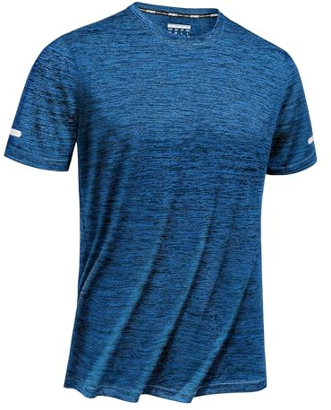 TACVASEN T-Shirt Running Uomo Maglia Palestra Uomo Maglietta Traspirante Maglietta Sportiva T-Shirts con Strisce Riflettenti Maglie da Calcio Blu, L