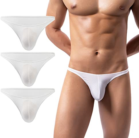 AIEOE Slip da uomo con Allover fori d'aria, traspiranti, mini slip da uomo, bianco, 3 pezzi., M