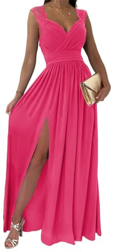 Dokotoo Womens Ladies Elegant Floor Length A Line Wrap Deep V Neck Backless Ruched Pleated Ruffled Split Long Maxi Formal Evening Party Prom Dress Bridesmaid Wedding Guest Dresses for Women Rose M