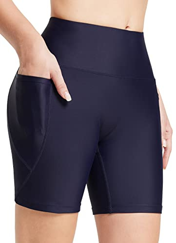 BALEAF Swim Shorts Femmes 15cm Taille Haute Tankini Shorts Ventre-Contrôle Maillots de Bain Maillots de Bain Bas Bleu Marine XL