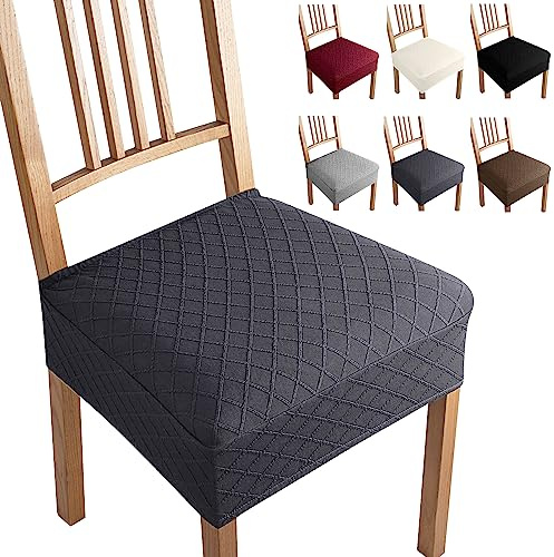 Fundas para Sillas Pack 4 Fundas Elásticas Jacquard Fundas de Asiento Universal Fundas Sillas de Comedor Extraíbles y Lavables Cubiertas de la Sillas para Hogar,Hotel,Fiesta (Gris Oscuro,4 Piezas-B)