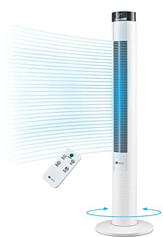 PureMate 46-Inch Tower Fan, Oscillating Cooling Fan with Remote, 3 Speeds, LED Display, 4 Operational Modes,12-H Timer, Portable 45W Quiet Standing Floor Bladeless Fan for Bedroom, Home & Office