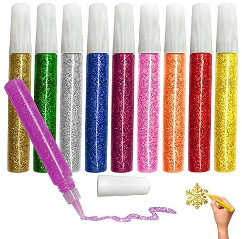 Mesen 10 Piezas Pegamento con Purpurina Original, Pegamento con Purpurina para Manualidades, Decoración y Diseño Creativo en Tubo con Punta Fina, Plumas con Purpurina para Artes y Manualidades DIY