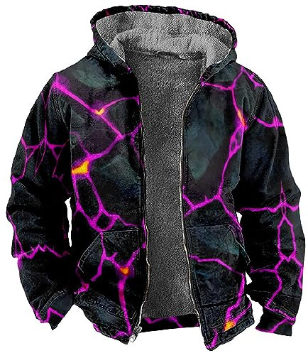 LUNULE Outdoor Jacken Für Herren Fleecejacke Jungen Schnittschutzjacke 3D Druck Teddy Fleece Gefüttert Hoodie Jacke Winter Dicke Plüsch Innenfutter Cardigan (Blau, 3XL)