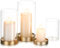 Glasseam Windlicht Glas Kerzenhalter Stumpenkerzen: 3er Set Groß Gold Kerzenständer mit Glaszylinder für Wohnzimmer Deko, Outdoor, Weihnachten, Hochzeit Dekoration
