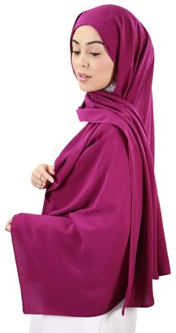 Hijab - Hilo de seda de medina con gorro integrado Made in Turquía para mujer musulmana velada HE710, ciruela, Talla única