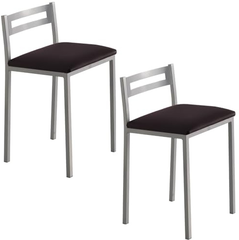 MOMMA HOME Taburetes de Cocina - Pack 2 Taburetes de Cocina, Banquetas, Taburete Bar, Material Metal/Ecopiel, MOLI, Medidas 34x34x65cm (Negro/Plata)
