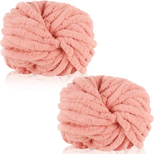 Duscdesp 2 Pack 240g Super Chunky Yarn for Hand Knitting,Thick Wool Yarn,Chenille Chunky Blanket Yarn for Hats Scarf Blankets Cushion Cat Bed(Light Pink)