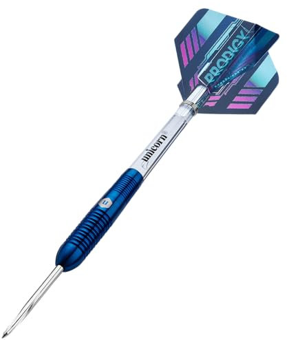 Unicorn Darts Set U-Tech | Prodigy Style 2 | 95 % volframtunnor med marinblå titan PVD-beläggning och intrikat bearbetade greppringar | hållbara Ultraflyga flygningar | stålspets spänningspunkter | 27