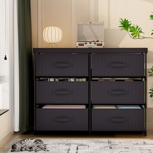 GcdPai Dresser with 6 Fabric Drawer Stand Desktop Sturdy Metal Plastic Support Tube Cube Storage Cabinet for Bedroom Organization Dorm Front Hall Entryway