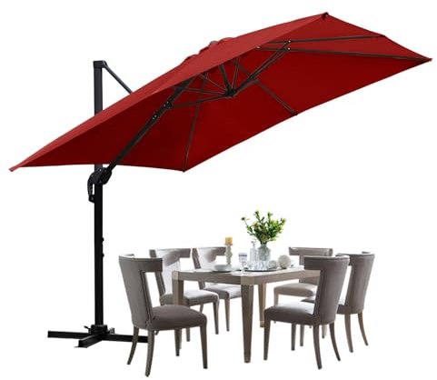 ISOISL Sonnenschirm Ampelschirm 300 x 300 cm Groß Gartenschirm mit Kurbe 360° Drehbar und Kippbar,Terrassenschirm Sonnenschutz UV50+ Gestell Aluminium,Marktschirm für Garten,Terrasse,Rot