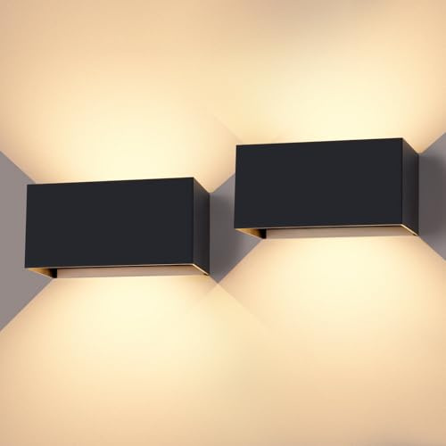 CANMEIJIA Aplique pared Exterior 12W 3000K Lampara de Exterior Negro Impermeable IP65 Aplique Pared Interior Ángulo ajustable Lámpara para Porche Salón Dormitorio 2 piezas