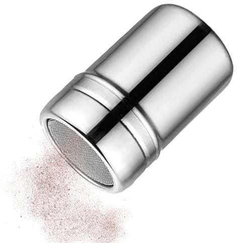 Spandicucchero a velo in acciaio inox, con setaccio e coperchio, a maglia fine, spargitore in polvere per zucchero, sale, spezie