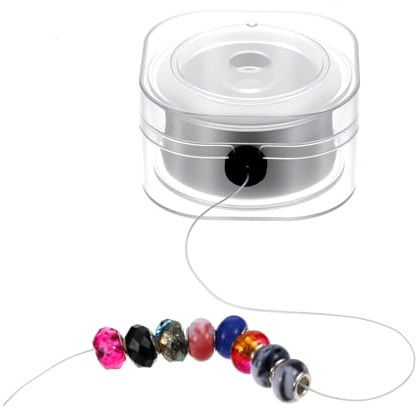 TIESOME 0,3 mm x 200 m banda elástica para pulseras, hilo elástico para joyas, pulsera transparente, hilo de perlas, cordón de costura, con cable de alimentación y estuche organizador para pulseras