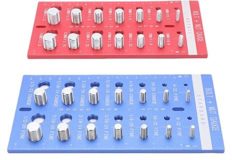 Fafeicy 28 mutter- och Skruvgängare, 14 Standard 14 Metriska Skruvstorleksmätare med Stolpar Av Rostfritt Stål och Anodiserade Aluminiumpaneler
