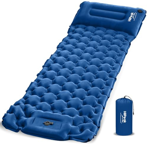 HiiPeak Matelas Camping Portable - Matelas Gonflable 1 Place avec Oreiller & Pompe à Pied Tapis de Couchage Matelas Ultraléger pour Camping, Voyage, Randonnée