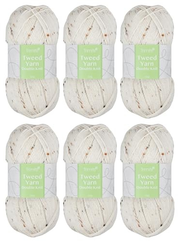 Trimits Tweed Double Knit Acrylic Yarn Wool for Knitting and Crochet - 6 x 100g (280 metres) - Soft Touch Easy Care Machine Washable DK Yarn, Oeko-TEX Certified Acrylic Viscose Blend, Natural