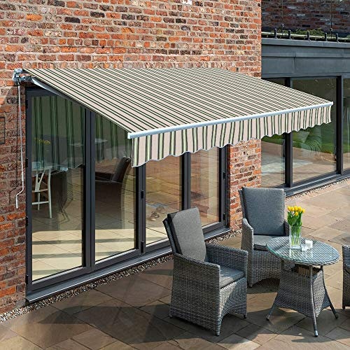 Primrose 3.5m Manual Awning - Multi Stripe Mayfair DIY Patio Awning Gazebo Canopy (11ft 6) Complete with Fittings and Winder Handle