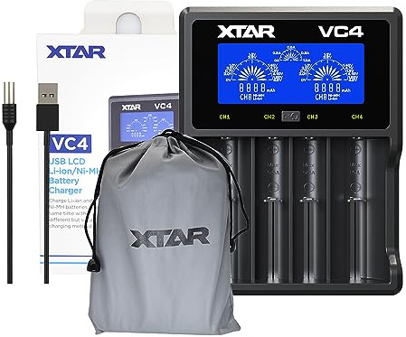XTAR VC4 Universal Battery Charger - LCD Display, 4 Slots for 18650 Batteries