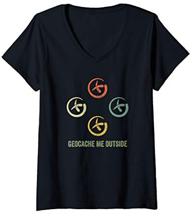 Womens Funny Geocaching T Shirt Gift Gear Vintage Retro Geocache V-Neck T-Shirt