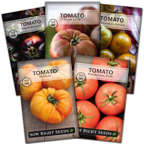 Sow Right Seeds - Rare Colorful Heirloom Tomato Seed Collection for Planting - Cherokee Green, Black Krim, Hillbilly, Black Beauty, Ponderosa Pink - Non-GMO Varieties to Plant a Home Vegetable Garden