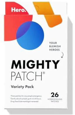 Mighty Patch™ Variety Pack from Hero Cosmetics - Hydrocolloid Acne Pimple Patches for Covering Zits and Blemishes, Spot Stickers for Face and Skin, Korean Skin Care, 26 ct