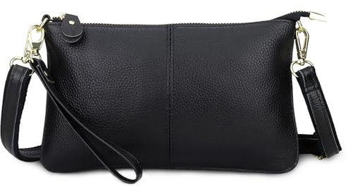 FORRICA Portafoglio Donna Borsa a Tracolla per Cellulare Piccola Borsa Tracolla Elegante Grande Portamonete in Vera Pelle Moneta Borsa Pochette Nero