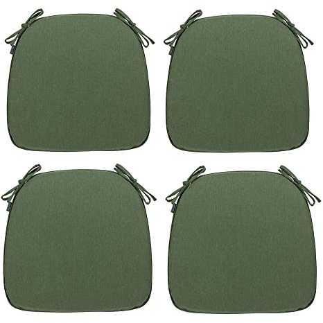 Magpie Fabrics 17x16x2 U-Shape Chair Cushions with Ties 4 Count, Outdoor Indoor Waterproof All Weather Seat Pads Decoration for Patio Garden Dining Office - Green