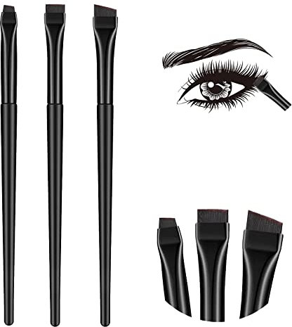 Kit di 3 pennelli per eyeliner, pennello professionale per sopracciglia, piatto e fine, angolato, obliquo, pennello per sopracciglia inclinato, cosmetici, modellare le sopracciglia