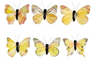 Fiebiger Floristik 6 Stück Künstliche Schmetterlinge mit Clip GELB Dekofigur Blumen-Deko für Zuhause, Blumen-Deko, ca. 6 cm