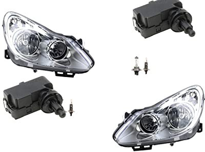 Johns, Scheinwerfer passend für Opel Corsa D 06-10 L R + H7 H1 chrom Rah. m. Stellmotor
