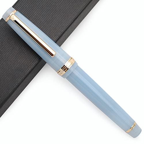 JINHAO 82 Pluma estilográfica de acrílico con pluma de iridio (punta fina, transparente gris azulado con clip dorado)