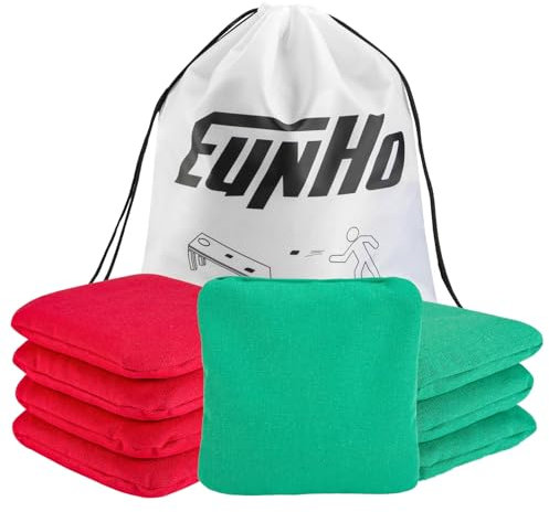EunHo Cornhole Sitzsäcke, wetterbeständig und super langlebig, reguläre Größe, für Cornhole-Spiele, mit Tragetasche, Rot / Grün
