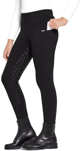 FitsT4 Sports WinterReithose Enfants Leggings d'équitation d'hiver pour Filles Cuissard Thermo intégral en Silicone avec Poche pour téléphone Portable et Poches