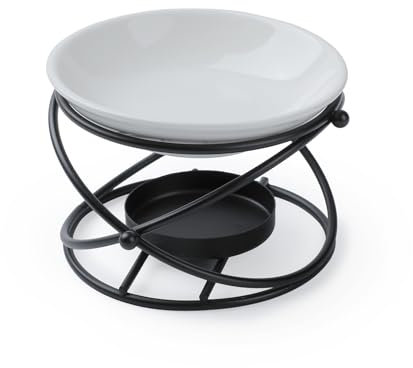AUPOWER Metall Duftöllampe Teelicht, Duftlampe aus Metall, Aromalampe Teelichthalter mit Keramikschale 01- Schwarz