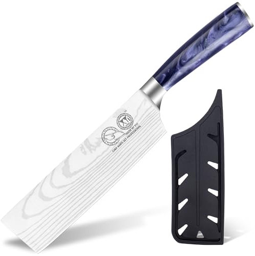 XYJ Autentico dal 1986, coltello Nakiri giapponese da 7 pollici, posate da cucina in acciaio inossidabile, carne taglierina, modello Laser Damascus, coltello da cucina da affettare con fodera