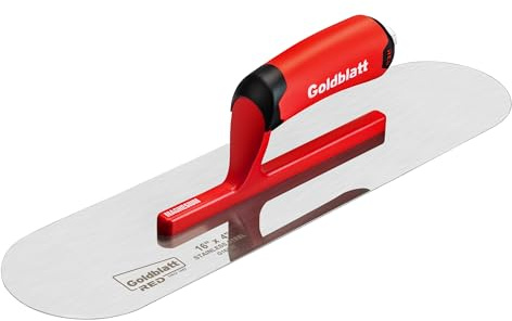 Goldblatt RED Stainless Steel Pool Trowel, 16x 4 Professional Drywall Masonry Trowel with Soft Grip Handle, Lightweight Magnesium Shank, Round End, Plastering Trowel for Sheetrock Wallboard