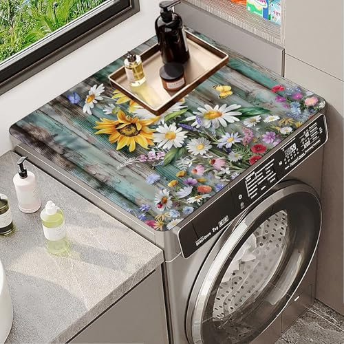 Highdi 2pc Housse de Protection pour Machine à Laver Top, Drucken 3D Coussin de Machine à Laver Antidérapant Housse de Machine à Laver pour Machine à Laver Ou Sèche-Linge (Planche en bois,60x60cm)