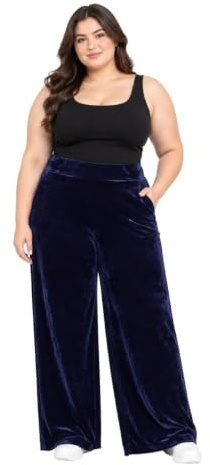 Dam vintermode enkel sammet palazzo breda ben underdel damer kväll festkläder byxor gata mode baggy byxor formella casual palazzo byxor svart UK 12-14, Marinblått Xsp, 50/52 SE