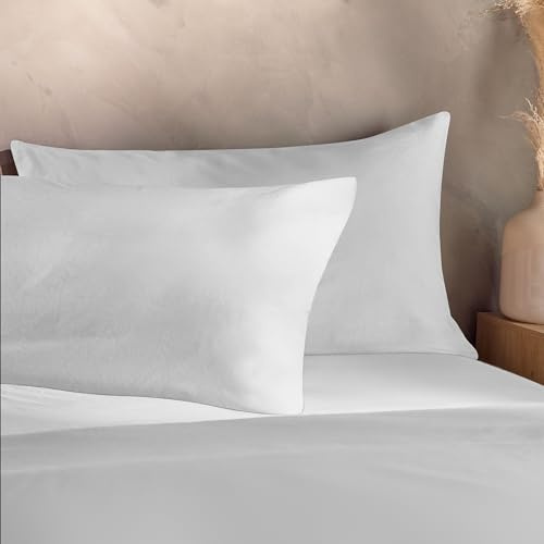 Silentnight Washed Cotton Rich Pillowcase Pair - Soft & Comfortable Touch - Stylish Modern Linen-Look 2 Pack Pillow Cover - Breathable Cotton and Polyester Fabric Retain Shape and Colour, White