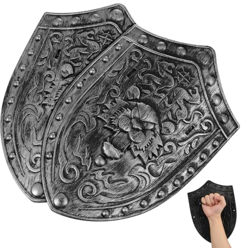 2pcs Kids Plastic Knight Shield, Small Medieval Shield Vintage Knight Cosplay Props Wa rrior Costume Accessories Imitation Metal Sword for Kids Halloween Party Prom Performance 11inch