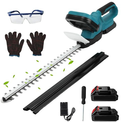 Taille Haie Batterie, Taille-Haies sans Fil 21V avec 2 Batteries 7500mAh, Double Lame de Coupe, Taille Haie Electrique de Longueur de Coupe 55cm, Diamètre de Coupe 15mm, pour Arbustes, Jardin (Bleu)
