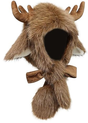 YJZQ Bonnet d'hiver 3 en 1 en Peluche Écharpe avec Capuche Chapeau tête de Renne Noël Chapeau de Ski pour Soirée Déguisé sur le thème du ski Halloween