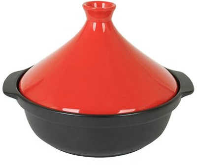 XIUCAI Marockansk Tajine för 3-5 Personer, Keramisk Panna med Dubbelhandtag & Koniskt Lock, Långkok för Familjen,Red